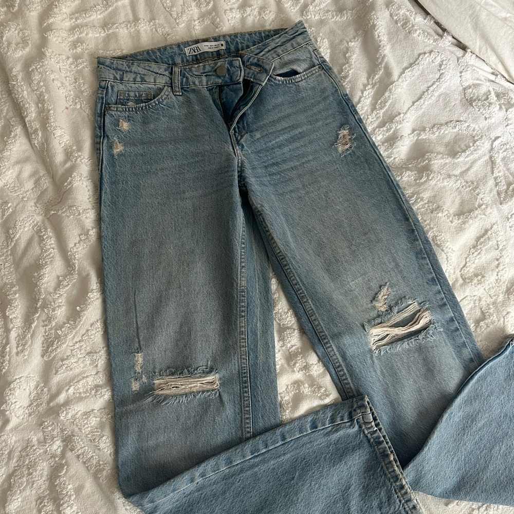 Zara Blue Straight Leg Distressed Denim